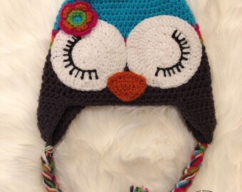 Crochet Owl Earflap Hat