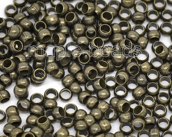 100pcs-Bronze Tone Crimp Beads , 3mm Crimp Beads, Brass spacer Beads