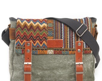 Vintage ethnic canvas messenger bag rlw1638