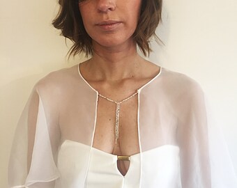 Chiffon Bridal Cape - Wedding Capelet - Beaded Wedding Cape - Bridal Cover Up - Bridal Cloak - Beaded Bridal Cape