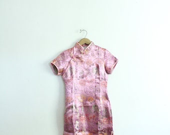 Pink Silky Mandarin Mini Dress