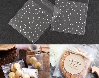 100pc Cookie Bags Self Adhesive Party Favor Polka Dot Opp Bag Packaging Cellophane With Snow White Dots Wedding Gift Candy Soap Gifts Favors