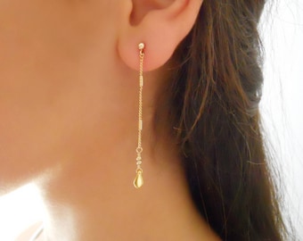 Delicate Gold Dangling Earrings, Gold Dangling Earrings, Long Gold Studs, Gold Chain Earrings, Gold Drop Dangle Earrings, #722
