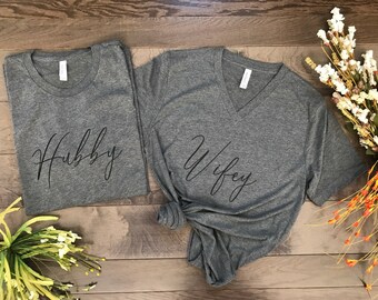 Hubby and Wifey, honeymoon shirts, just married shirts, couples shirts with dates, wedding shirts, wedding present, mr and mrs
