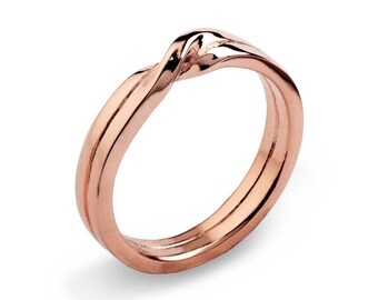 Memorial Day SALE  LOVE KNOT White and Rose gold wedding  band
