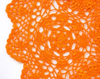 Yellow Orange hand dyed Crochet Doily Vintage doily
