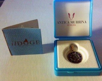 Italian Antica Murrina Veneziana Murano Glass Pendant Sterling Silver Frame and Bail