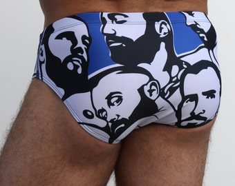 Mens swimsuit designed by artist Chris Lopez,, limited stock, made in USA.