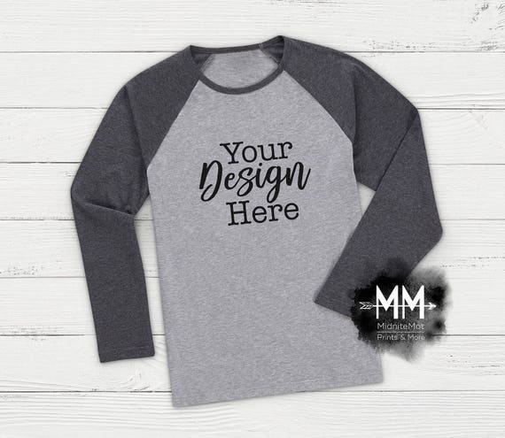 Gray Raglan with Black Sleeves Mockup Raglan Shirt Display