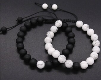 ADJUSTABLE Distance Bracelets Set - Black & White Matching Pair - Long Distance - For Friendships/relationships/couples - FREE U.S SHIPPING!