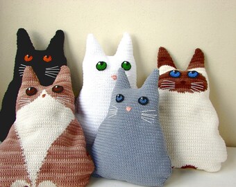 Crochet cat pillow | crochet pattern cat cushion | black cat | animal pillow tutorial | siamese cat kitten pattern | pdf pattern cat decor