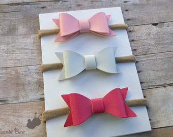 Baby Headbands Set - Baby Headband - Newborn Headband - Baby Girl Headband - Baby Hair Bows - Leather Hair Bow Headband - Nylon Headband