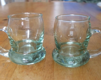 Pair of Vintage Green Glass Shot Glass Tankards