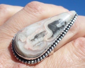 (BA97) crazy lace AGATE and 925 sterling silver ring