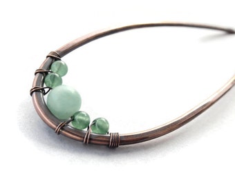Amazonite & Aventurine Hair Fork, Copper Hair Arch, Gemstone Hair Sticks, Hammered Hair Stick Pins, Hair Accessories, Antique Hair Jewelry
