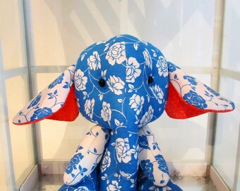 Annabelle the Blue Floral Handmade Baby Elephant soft toy