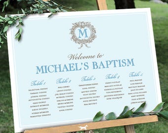 Seating Chart Pink Taufe Sitzgelegenheiten Diagramm Druckbare Monogramm Blau Printable Zeichen Poster