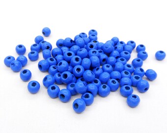 Blue Round Wooden Beads, Blue Natural Wooden Beads, Blue Wood Beads, 6x4.5mm/ Ø 2.5mm - 120 pcs