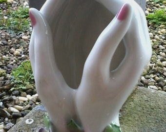 Vintage Lefton Porcelain Hand and Heart vase