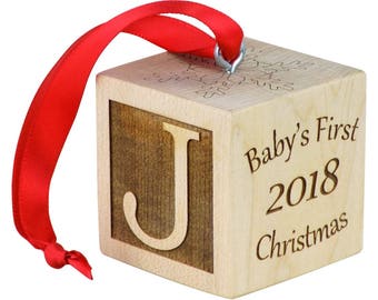 Baby's First Christmas Ornament, Wooden Baby Block, Baby Ornament, Baby's First Christmas Gift, Baby Christmas Keepsake