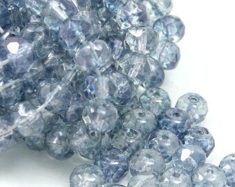 25 Czech Glass Firepolish Gemstone Donuts - 4x6mm - Luster Transparent Blue CZF096