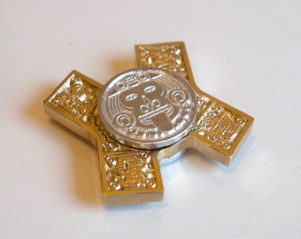 Brass Aztec Detailed Metal Fidget Finger Hand Spinner EDC Pocket Toy