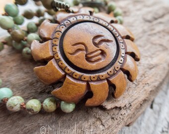 Live by the Sun || Bone Sun and Turquoise Hand-knotted necklace | Turquoise Necklace | Earthy and Organic | Bridesmaid | Sun Lover | Beach