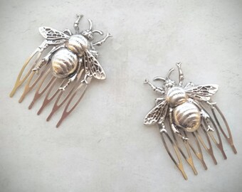 Bee Hair Comb Silver Bee Hair Combs Bee Hair Clip Silver Bee Hair Pin Bumble bee Hair Combs Decorative Hair Combs Bee Jewelry Woodland