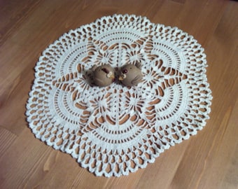 D-8. Crochet doily / 37cm / White Doily / Crochet Lace Doily / Round Doily / Inspiration / light beige dolly