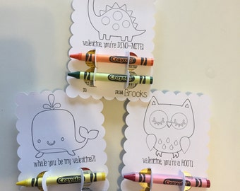 Valentine's Coloring Cards/Valentine Cards/Coloring Cards/Children's Valentine Cards/Whale Valentine's/Dinosaur Valentine's/Owl Valentine's
