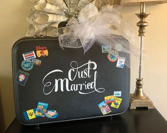 Wedding Card Holder-Gray Vintage Suitcase