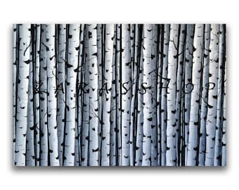 Black white wall art, Birch tree painting, original abstract painting, 36 x 24 diptych canvas painting, office wall art