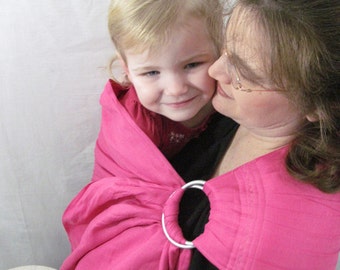 Double Layer Linen Ring Sling Baby Carrier - 100% lightweight 2 layer linen in Fuschia Pink - DVD included - 12 options