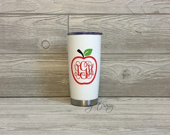 Teacher Tumbler - Apple Monogram Tumbler - Apple Monogram Cup - Teacher Cup - Apple Stainless Steel Cup - Teacher Gift