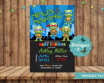 Ninja Turtle Baby Shower Invitations - TMNT Baby Shower Invite -It's a Boy Super Hero Baby Shower Invitations - Printable File