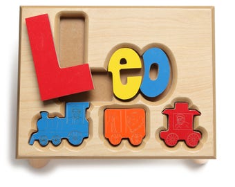Train Theme Name Puzzle Stool, Custom Name Puzzle Stool, Baby Gift, Nursery, Wooden Name Puzzle Stool, Baby Gift, Wooden Stool
