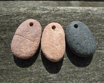 SALE Natural Stone Pendants Beach Stone Pendants Top Drilled Lake Stones