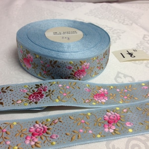 Vintage Jacquard Floral Ribbon Collection. Sold by the yard. Acetate, Made in France, 1 1/8 Wide.