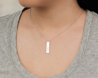 Custom Silver Bar Necklace • Engrave Numbers Jewelry • Sports Team Jewelry • Team Names, Jersey Numbers • Team Captain • Lacrosse, Tennis
