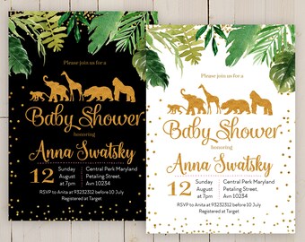 Safari Baby Shower Invitation, Baby Boy Safari Jungle invitation, Safari Invite, Jungle Theme Baby Shower Invitation, gold safari invite