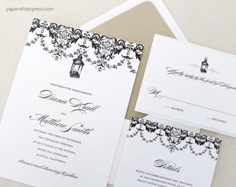 Lantern Wedding Invitations, Vintage Wedding Invitations, Black Lantern Wedding Invitations, Classic Wedding Invitations, Outdoor Wedding