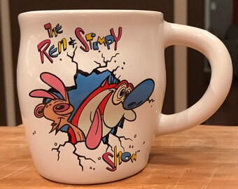 Vintage Ceramic Cup / Coffee Mug / Ren & Stimpy / 90s Collectible / Cartoon Character / Retro Nickelodeon / Coffee Cup