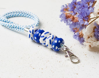 White Blue Lanuard, Colorful lanyard, Lanyard with id holder, Teacher lanyard, Necklace lanyard, ID Badge holder, Key lanyard, ID holder