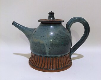 Vintage Blue Glazed Ceramic Teapot