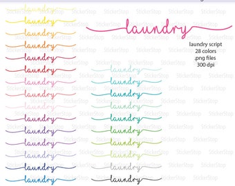 Laundry Script Icon Digital Clipart in Rainbow Colors - Instant download PNG files
