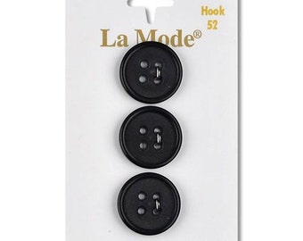Black 3/4" button. La Mode. 3 buttons a card.