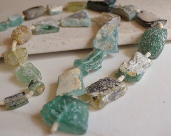 Ancient Roman Glass Beads- 18" Strand- Glass Fragments- Afghanistan Beads- Bactrian Kingdom Glass (1060-RB)