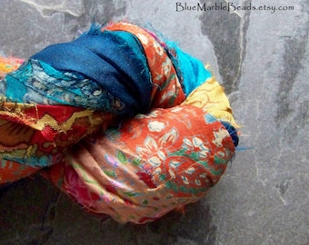 Printed Ribbon, Recycled Sari Ribbon, Silk Sari Ribbon, Silk Ribbon, India, Recycled, Multi Colored, Floral, Paisley, Tassel Ribbon, 5 Yards