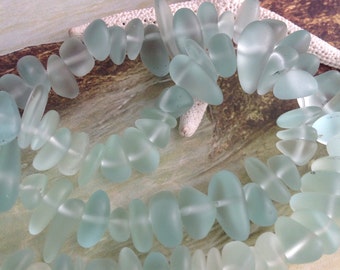 Sea glass bead,supplies,beach glass,seaglass nuggets,recycled glass,cultured sea glass,frosted nuggets,bead,glass,drilled glass,aqua,24 pcs