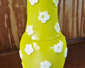 Fritz and Floyd Bedside Carafe Tumble up – Bright Yellow Ceramic Decanter with Embossed Flowers - Rare